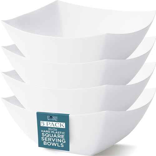 4 Pack Disposable White Plastic Serving Bowls Square Party Candy Use 16oz (4 Count)
