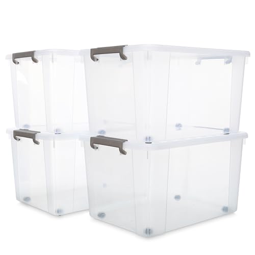 69 QT Plastic Storage Bins with Latching Lids Stackable Storage Containers for Organizing Large Clear Storage Box for Garage (4 Count)