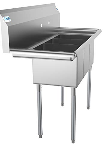 SC101410 12L3 3 Compartment Stainless Steel NSF Commercial Kitchen Sink with 1 Drainboard