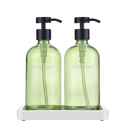 Glass Kitchen Soap Dispenser Set with Ceramic Tray