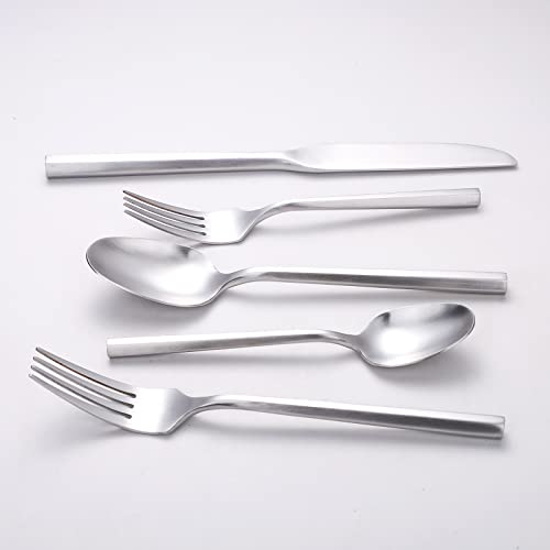 Matte Silverware Set Silver Flatware Set with Hexagon Handle 20 Pieces 18 (20 Count)