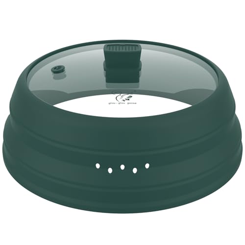 Microwave Splatter Cover Glass Cover Guard Lid with Collapsible Silicone for Food Pot Plate Cover 10.8 inch Dark Green