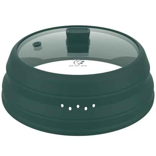 Microwave Splatter Cover Glass Guard Lid with Collapsible Silicone for Food Pot Plate Cover 9.8 inch Dark Green
