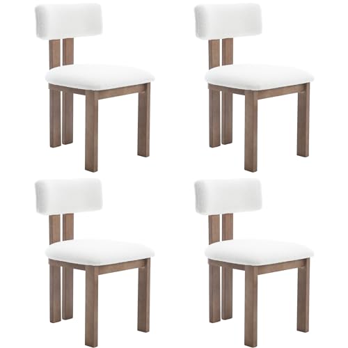 Dining Chairs Set of 4 Faux Fur Dinner Chairs with Solid Wood Kitchen Chairs for Kitchen (4 Count)