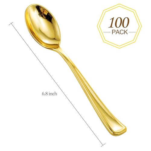 100 Pack Gold Plastic Spoons Disposable (100 Count)