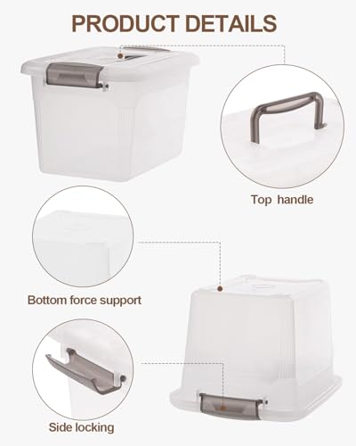 4 Packs 6 QT Storage Bins with Lids Clear Plastic Bins with Grey Handle Stackable Storage Containers for Organizing (4 Count)