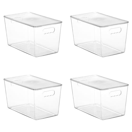 4 Pack Clear Stackable Storage Bins with Lids and Handles (4 Count)