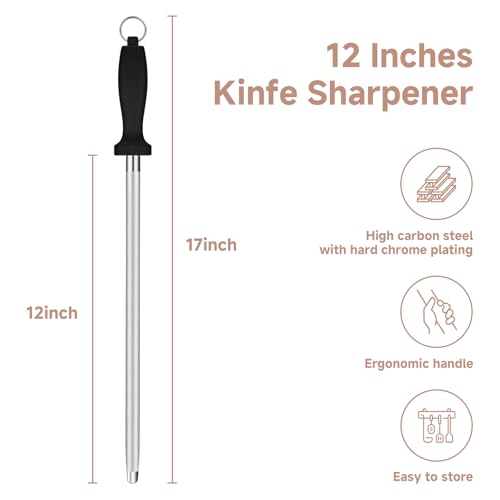 12" Professional Carbon Steel Knife Honing Rod with Hanging Holes