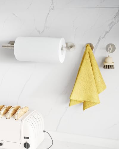 Paper Towel Holder Under Cabinet with 2Hooks Self Adhesive Silver