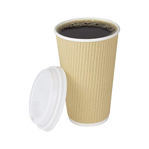 16oz Ripple Insulated Coffee Hot Cups [500 Count] Kraft Double Poly Lined Paper Hot Cup
