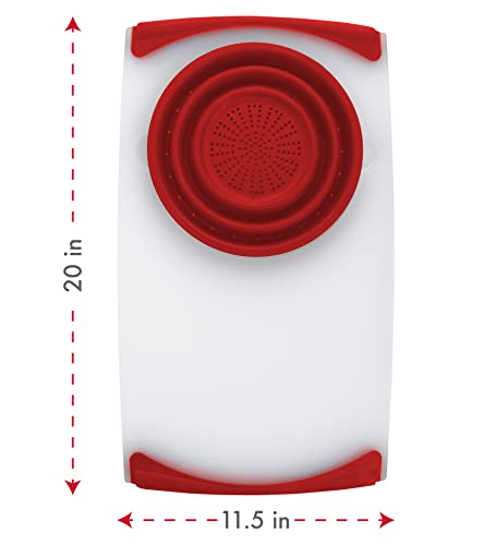 Over the Sink Poly Cutting Board with Collapsible Colander Strainer