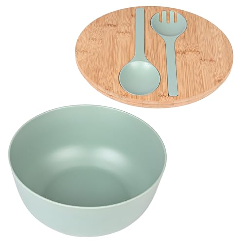 Bamboo Fiber Salad Bowl with Servers Set Large 9.8inches Nature Bamboo Mixing Bowl with Servers with Lid Spoon and Fork for Fruits