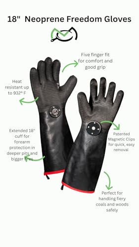 Freedom BBQ Gloves 932°F Heat Rated Magnetic EZ On Off Safety Clips Waterproof for Grills Smokers Fryers Ovens