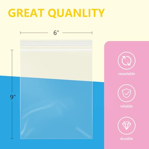 200 Pcs 6" x 9" Plastic Zip Poly Bags (200 Count)