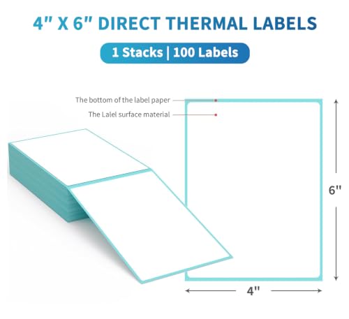 Fanfold 4 x 6 Direct Thermal Labels with Blue Background Paper Perforated Shipping Labels for Thermal Printers