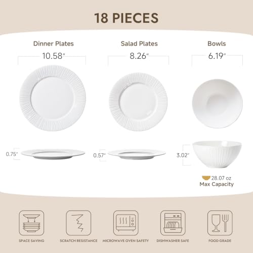 18Pc Textured White Bone China Set Service for 6