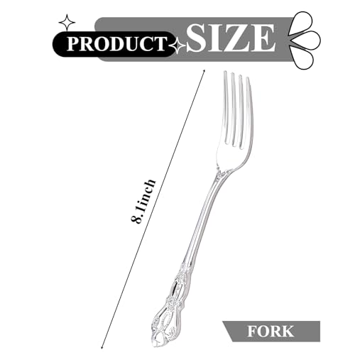 75PCS Silver Plastic Forks 8.1inch Vintage Baroque Forks for Party (75 Count)