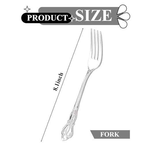 30PCS Silver Plastic Forks 8.1inch Vintage Baroque Forks for Dinners (30 Count)
