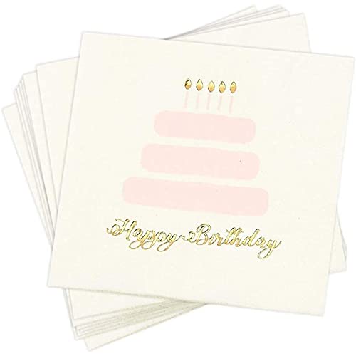 50 Pack Happy Birthday Cocktail Napkins for Women with Gold Foil Accents (50 Count)