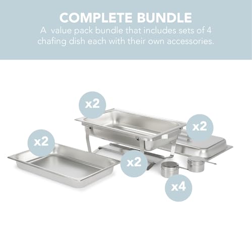 70012 Gray 2 Pack 8QT Chafing Dish High Grade Stainless Steel Chafer Complete Set