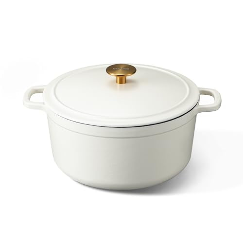 5QT Cream White Enameled Cast Iron Dutch Oven Pot with Lid