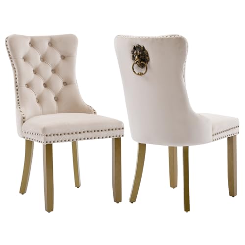 Beige Velvet Dining Chairs Set of 2 (2 Count)
