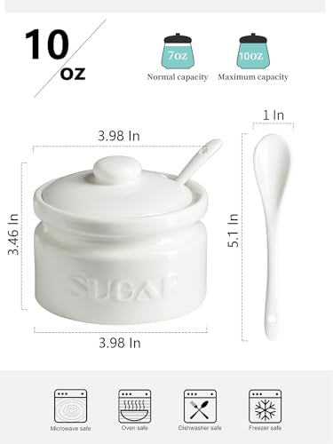 10oz Ceramic Sugar Bowl with Lid and Spoon for Coffee Bar (15.99 Count)