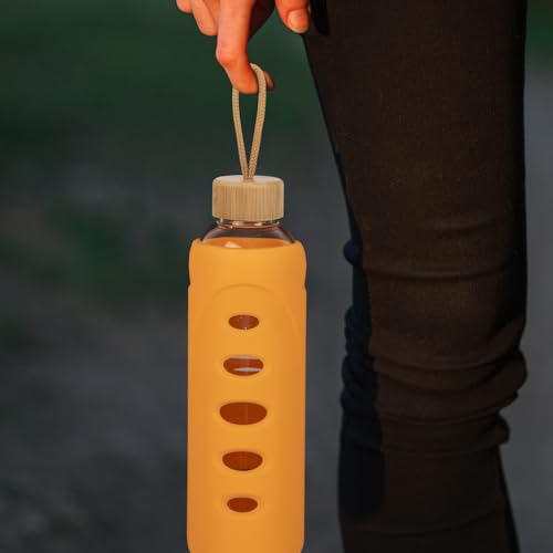 32 oz Narrow Mouth Glass Water Bottle with Windowed Silicone Sleeve