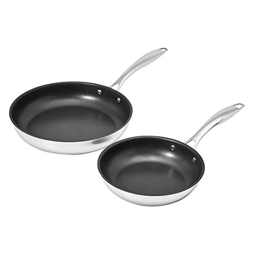 2-Piece Non-Stick Stainless Steel Fry Pan Set, Oven Safe, Induction Compatible, Stay-Cool Handles, 10-Inch and 8-Inch (2 Count)