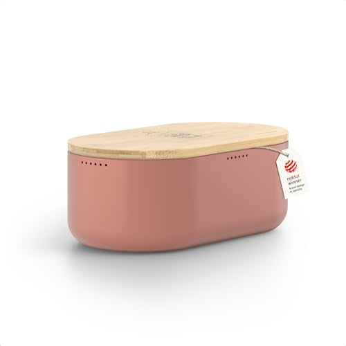 Bread Box I Metal Box for long lasting freshness I Bread Bin with bamboo lid usable as cutting board I 13.8x7.7x5.3 In
