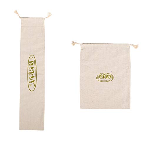 Natural Linen Bread Bags 2Pack 100% Flax Linen for Homemade Bread Reusable Food Storage Bags Reusable Bread Bags for Large Loaf Bakery & Baguette (2 Count)