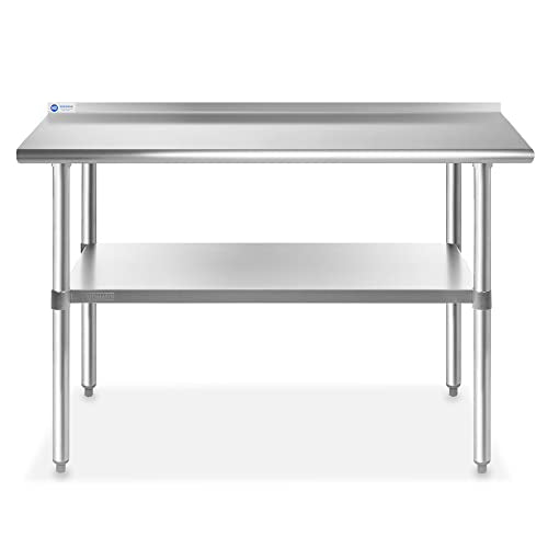 Stainless Steel Kitchen Prep Table 48 x 24 Inches with Backsplash & Under Shelf