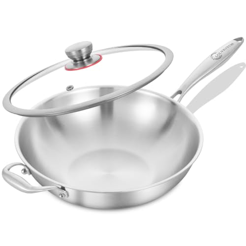 13 Inch Stainless Steel Wok with Glass Lid