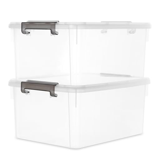 17 QT Plastic Storage Bins with Latching Lids Stackable Storage Containers for Organizing Large Clear Storage Box for Garage (2 Count)