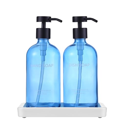 Glass Kitchen Soap Dispenser Set with Ceramic Tray (2 Count)