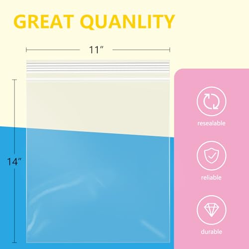 200 Pcs 11" x 14" Reclosable Plastic Zip Poly Bags