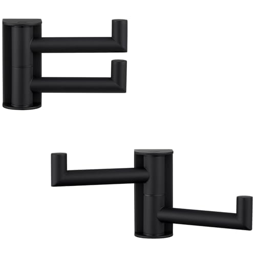 Matte Black Swivel Towel Hooks for Bathrooms (2 Count)