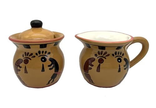 Western Kokopelli Hand Painted Ceramic Creamer & Sugar Set