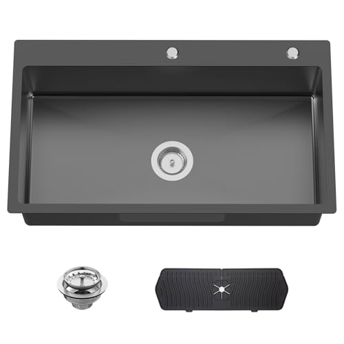 Black 33x19 In Drop In Kitchen Sink