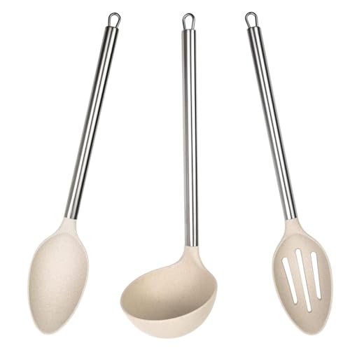 3pc Wheat Straw Spoons and Ladle Set Cooking Baking Kitchen Utensils (3 Count)