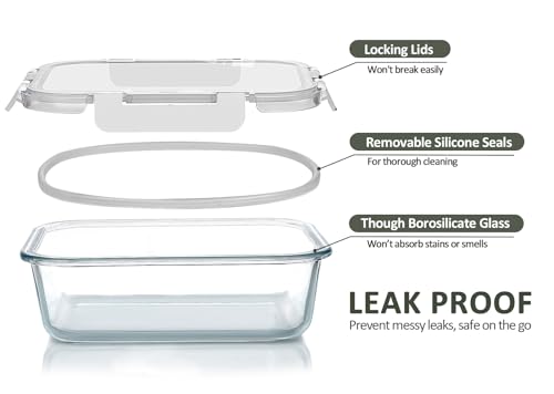 8 Pack 30 oz Glass Food Storage Containers with Lids (8 Count)