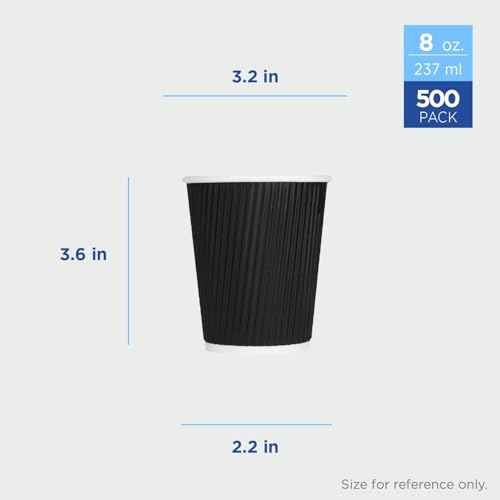 8 oz Ripple Insulated Coffee Cup [500 Count] Black Disposable Paper Hot Cup
