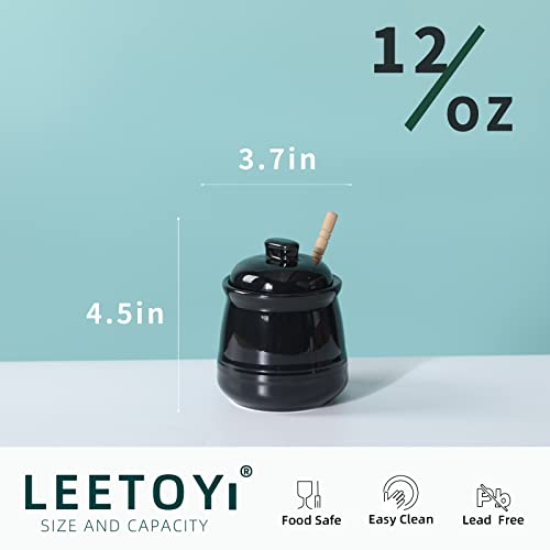 Ceramic Honey Jar with Lid and Dipper (12 Ounce)