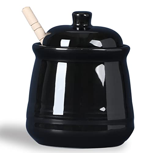 Ceramic Honey Jar with Lid and Dipper (12 Ounce)