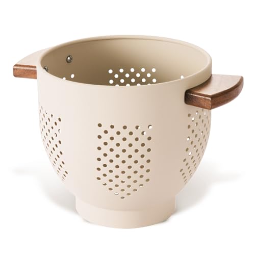 Metal Colander with Wood Handle and Stable Base