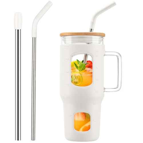 Glass Tumbler with Straw and Lid