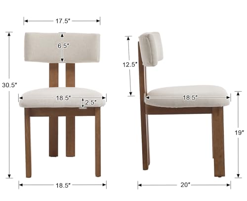 Linen Dining Chairs Set of 4 Modern Farmhouse Kitchen Chairs with Open Low Back Upholstered Wood Side Chairs for Dining Room (4 Count)