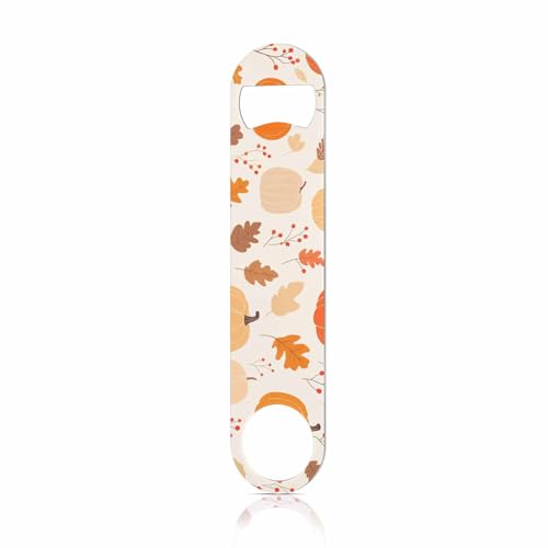 Pumpkin Stainless Steel Bottle Opener Leaf Fruit Orange Yellow Maple Leaves Gourd Butternut Autumn Floral Pattern Flat Beer Bottle Opener Keychain for Home Kitchen Bar Restaurant Party Gift