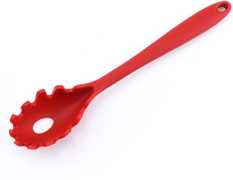 Silicone Pasta Fork (11.5"), High Heat Resistant to 480°F, Hygienic One Piece Design, Spaghetti Strainer & Server Spoon Pasta Forks (Red) - Culinary Roots