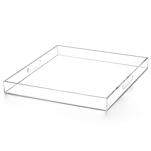 Extra Large Clear Acrylic Ottoman Tray with Cutout Handles 24x24 Inch Over